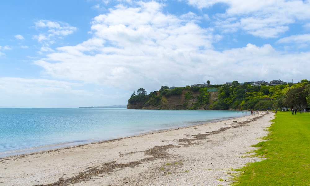 Panoramic View of Eastern Beach, Auckland New Zealand during High Tide Time